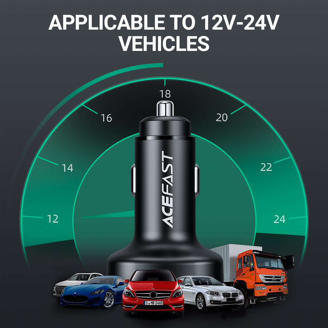 AceFast B3 66W Fast Charge Car Charger – Dual USB-C + USB-A